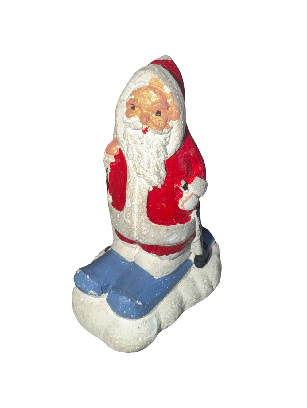 Santa Made In England Christmas Village Figurine Vintage Chalkware Mini Skiing